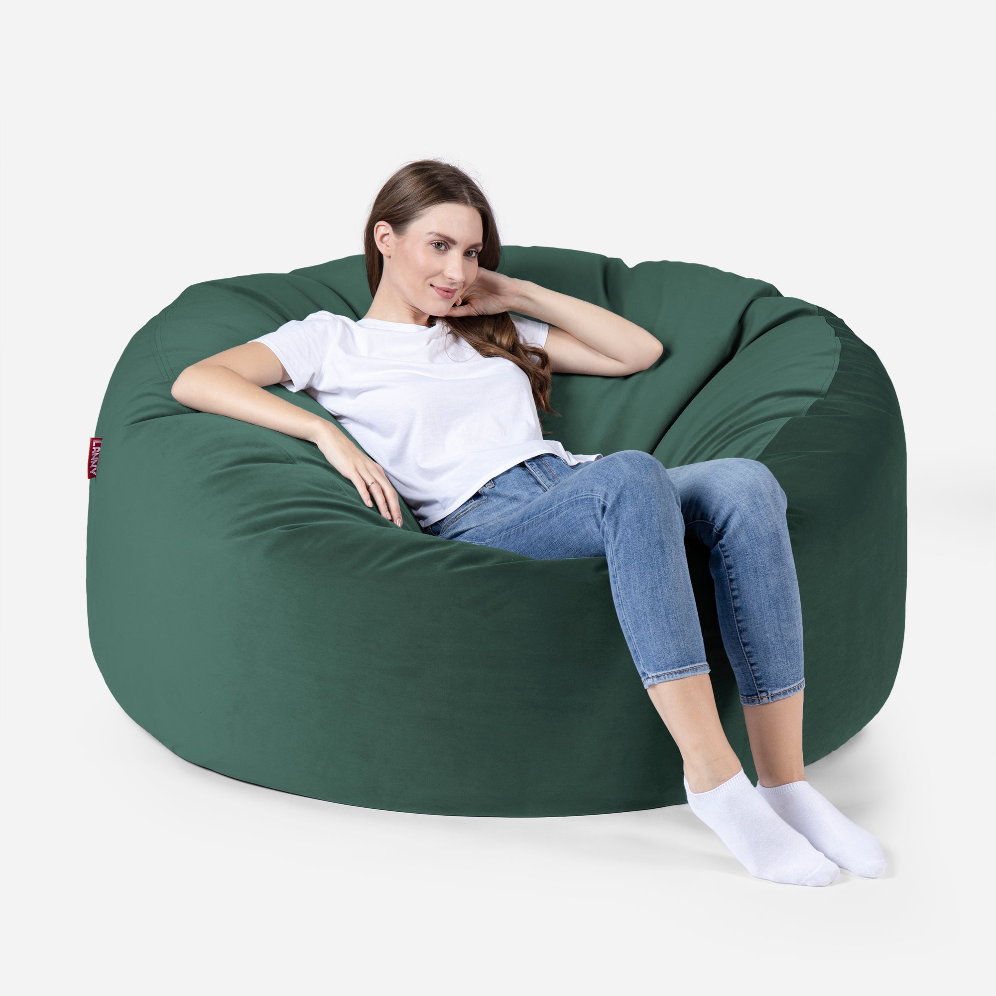 Velvet green bean bag sale