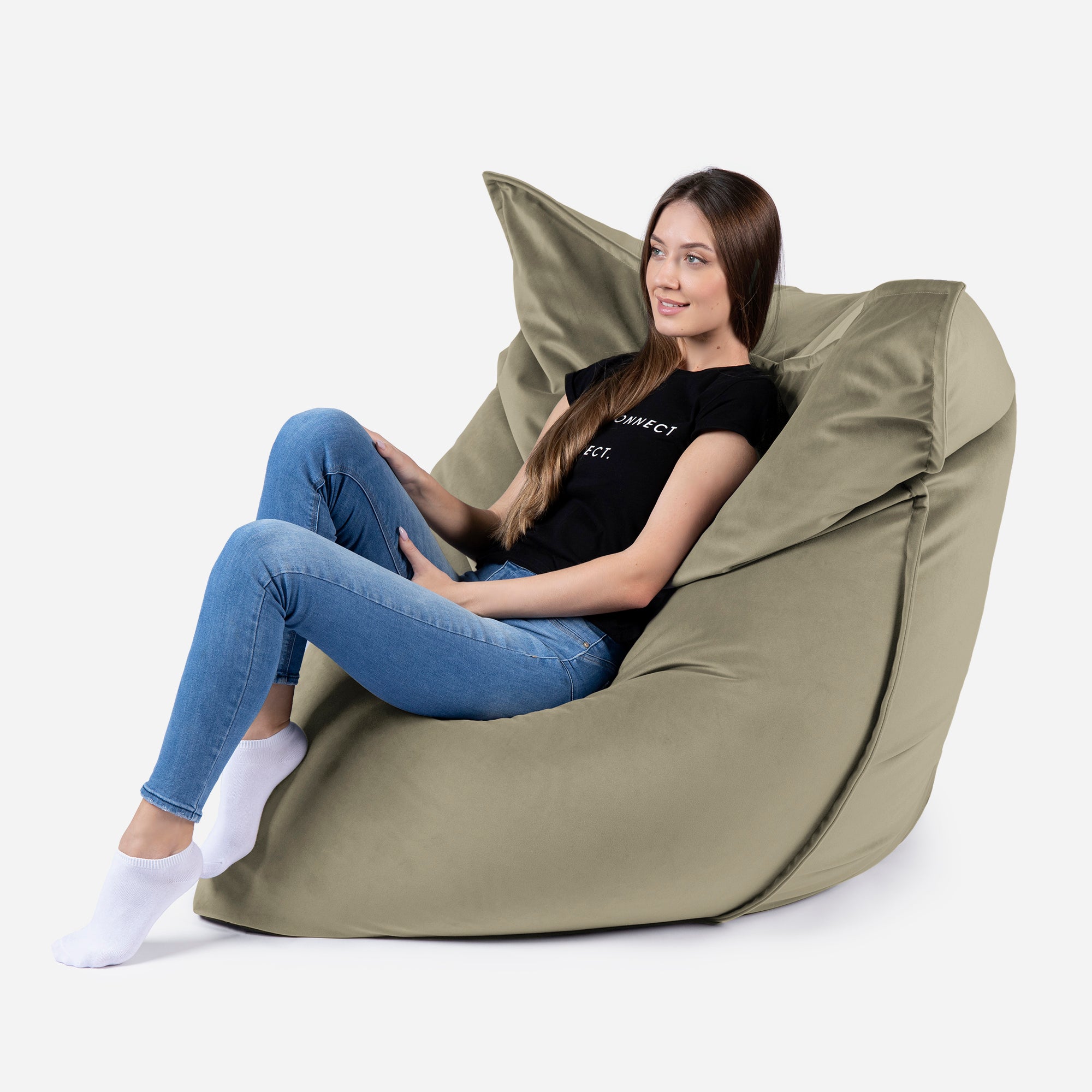 Sloppy Large Velvet Khaki Bean bag