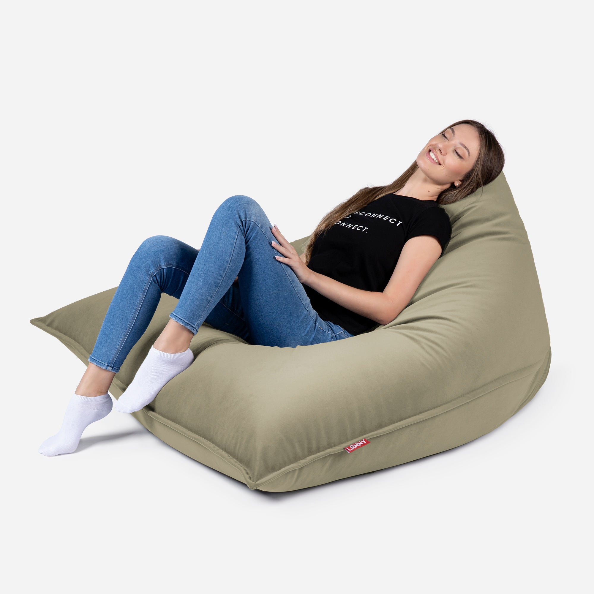 Sloppy Large Velvet Khaki Bean bag