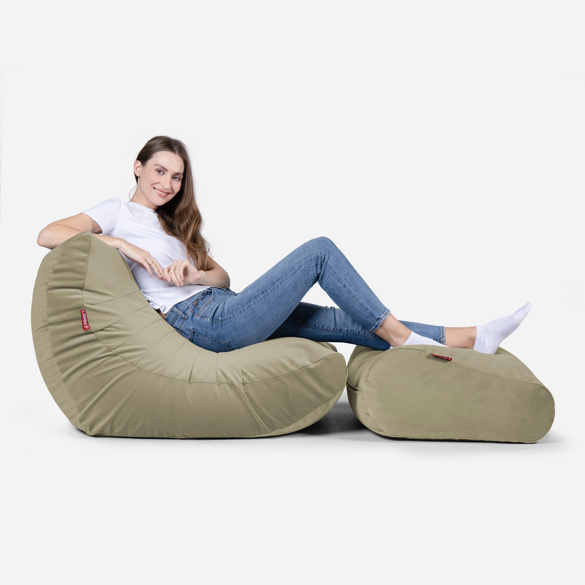 Curvy Velvet Khaki Bean bag Chair