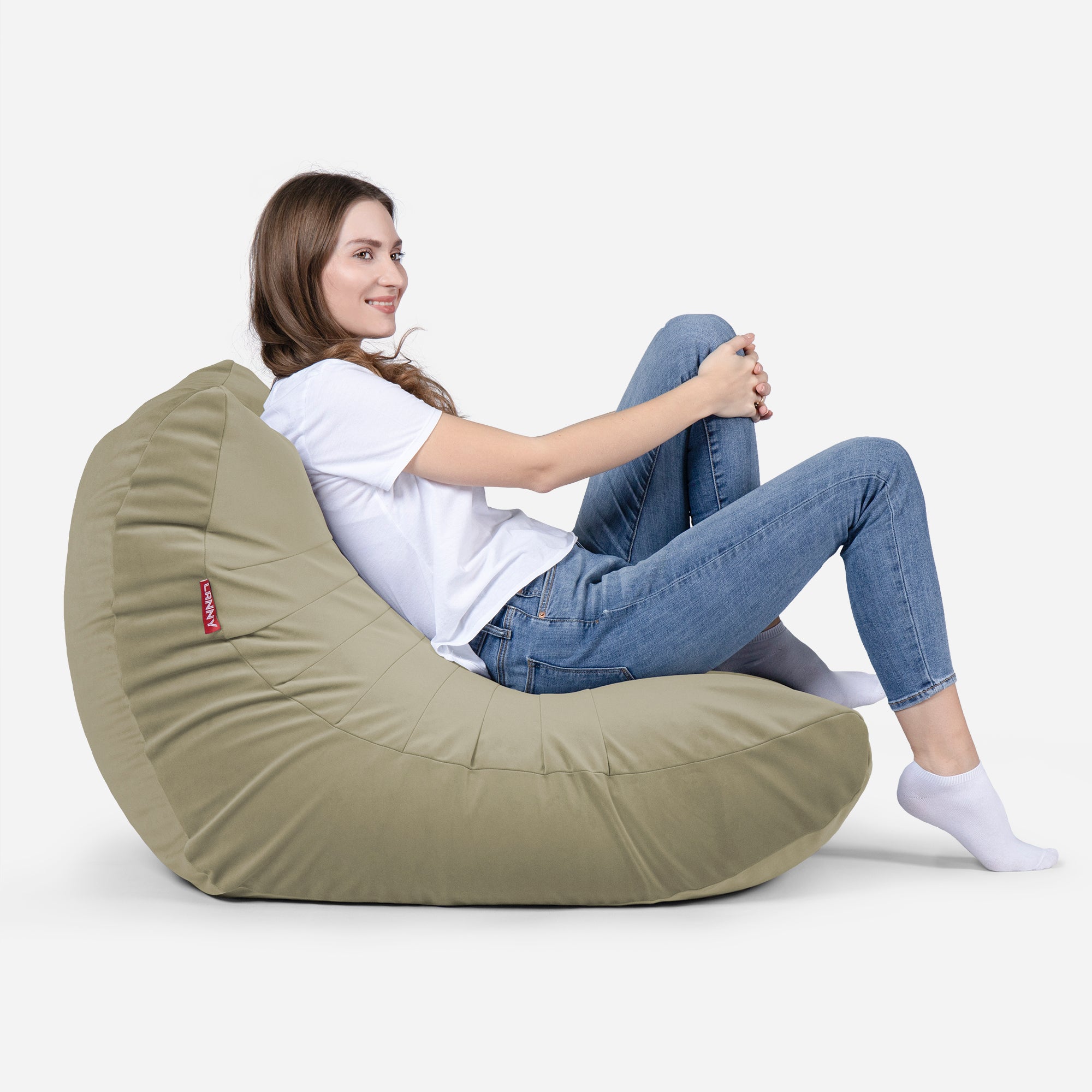 Curvy Velvet Khaki Bean bag Chair