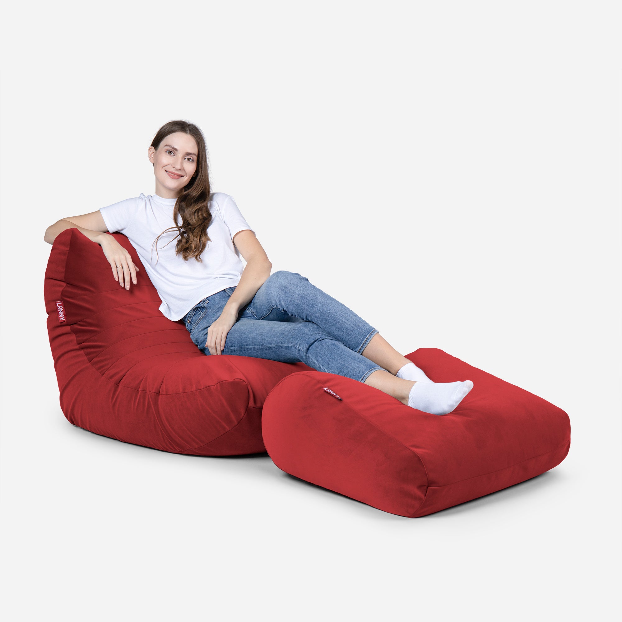 Curvy Velvet Red Bean bag Chair