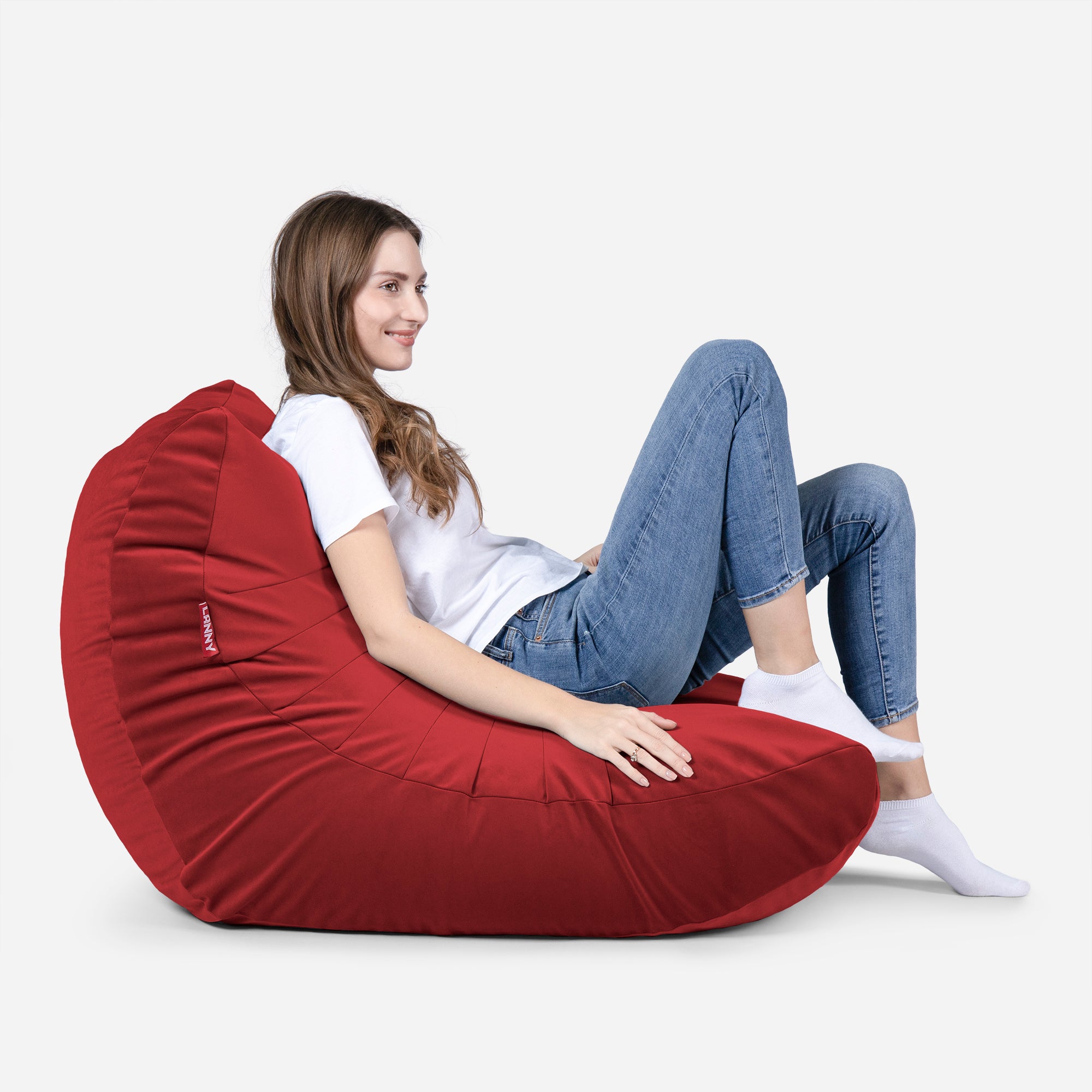 Curvy Velvet Red Bean bag Chair