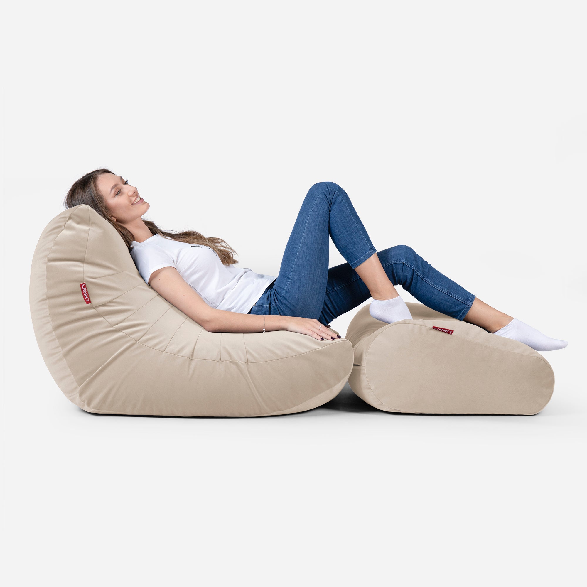 Curvy Velvet Beige Bean bag Chair