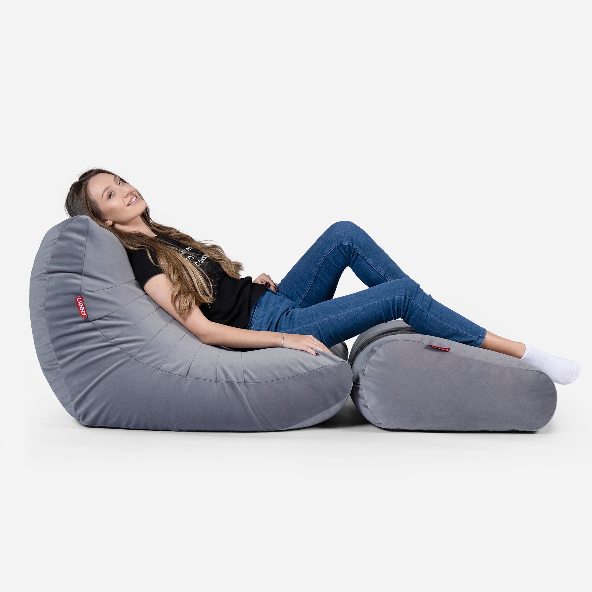 Curvy Velvet Gray Bean Bag Chair