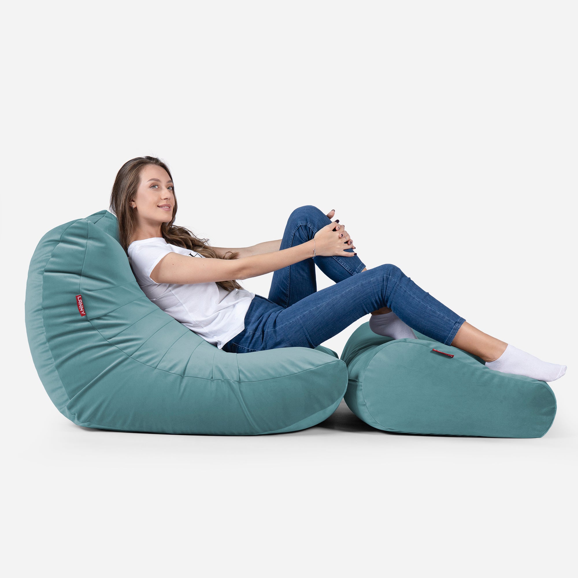 Curvy Velvet Turquoise Bean bag Chair